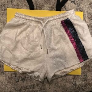 Cynthia Rowley White Shorts with Pink and Navy Sequin Stripes; size small